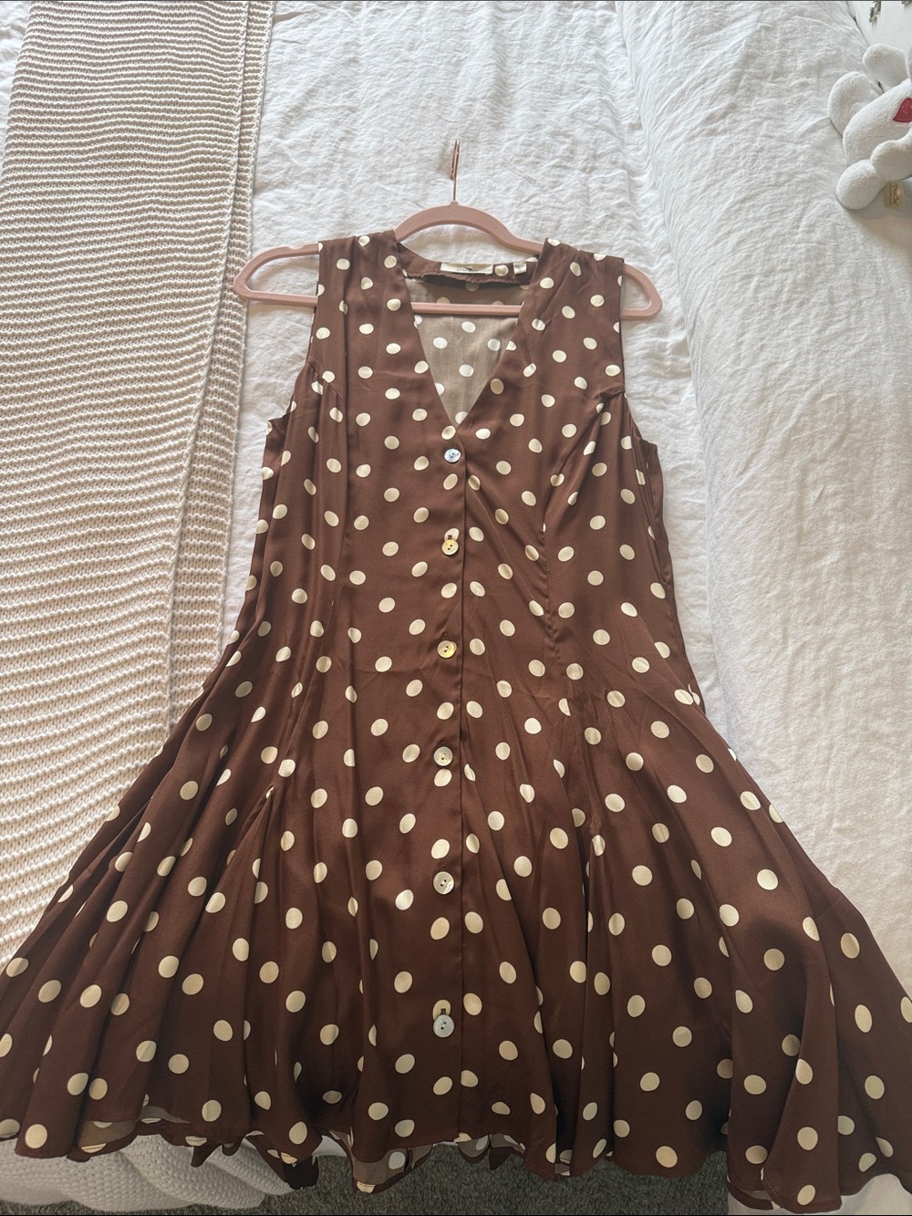 DOEN Women's Brown Aubrey Pleated Polka-Dot Silk-Blend Twill Mini Dress - Picture 2 of 5